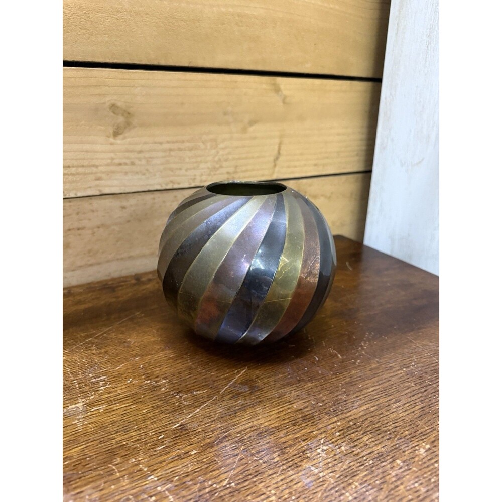 Vintage Brass Bud Vase | Mid Century Modern Mixed Metal Vase MCM Decor